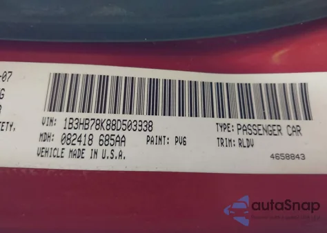 2008 Dodge Caliber R/T из США, поврежденный, VIN 1B3HB78K88D503938